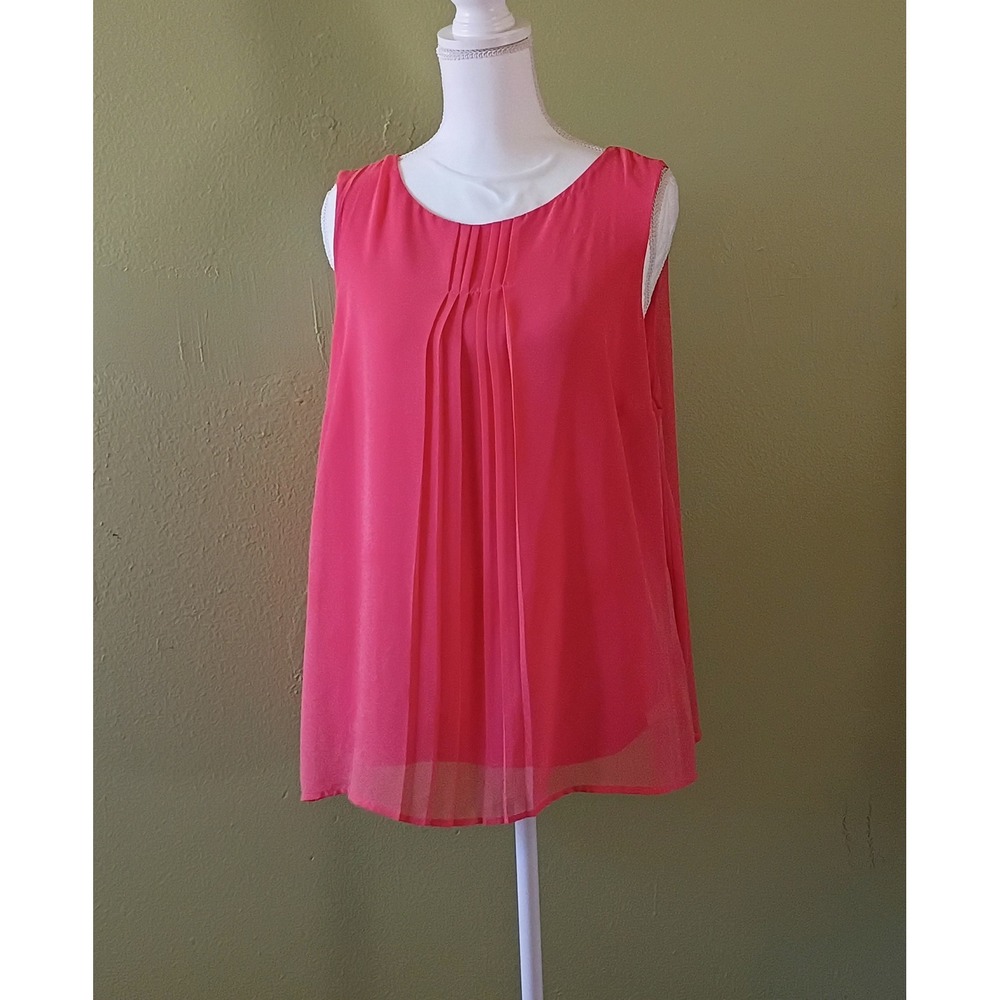 Ethereal Coral Pink Sheer Parisian Chic Blouse XL Pleated Front Keyhole Back